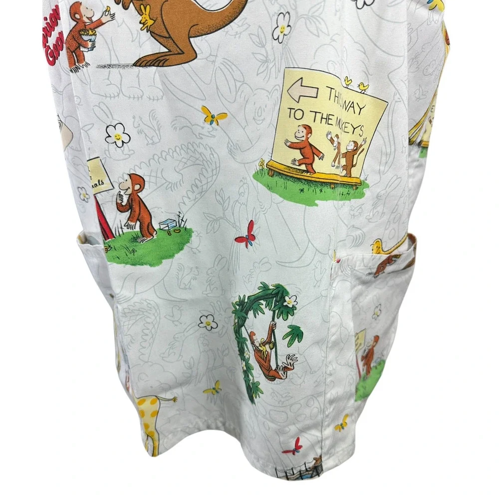 ✨2/$20 Curious George Adventures Cartoon Nurse CNA V-Neck Scrub Top Large - Picture 5 of 13